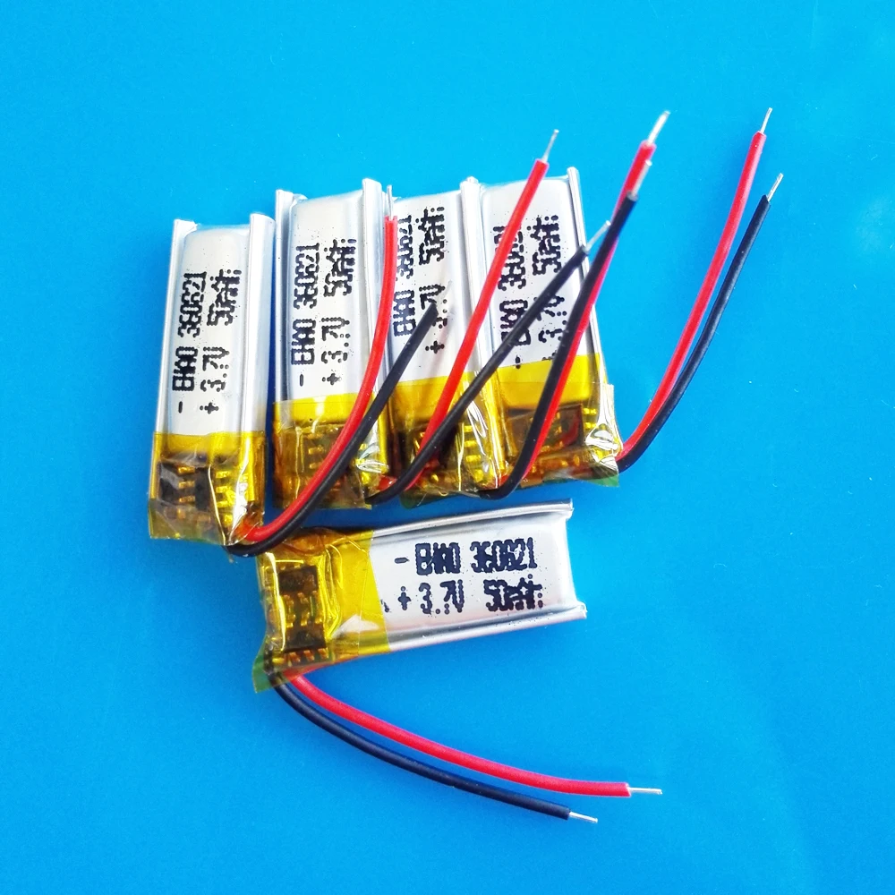 5 PCS 3.7V 50mAh Lipo Lithium Polymer Rechargeable Battery 360821 Li ion For MP3 GPS Bluetooth Headset Video Pen 3.6x8x21mm