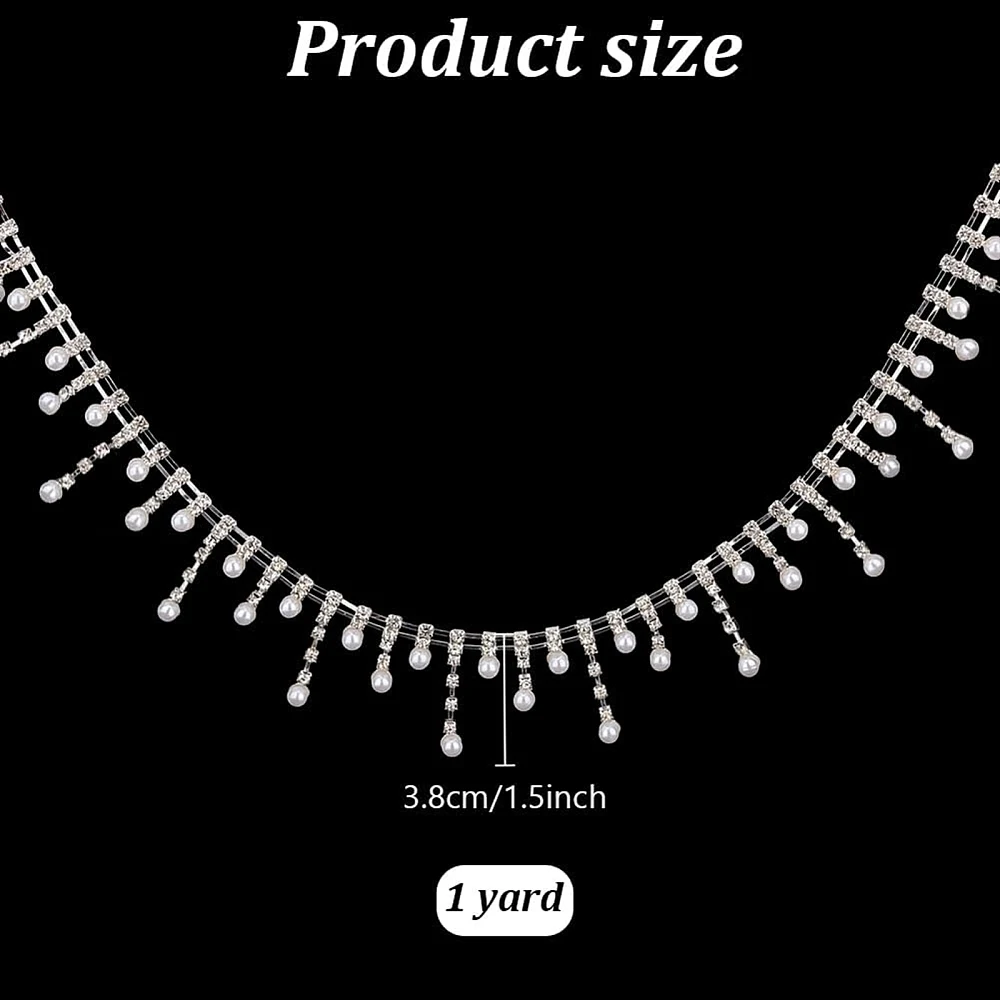 1 Yard(0.9m) Rhinestone Pearl Tassel Fringe Trim Handmade Close Chain Applique Alloy Rhinestone Trim Chain for Wedding Party