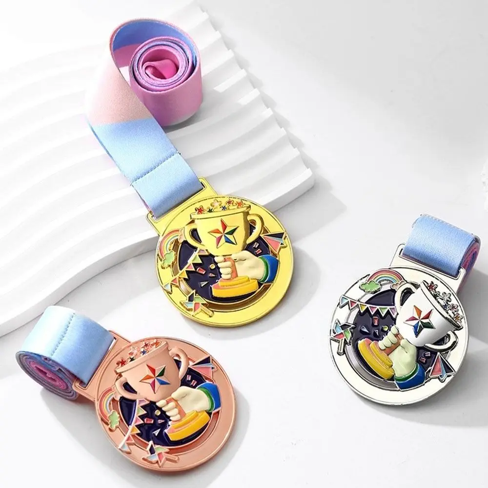 1Pc New Gold Silver Bronze Children's Metal Medals 65mm with Neck Ribbon Award Medals Competition Medals for Awards