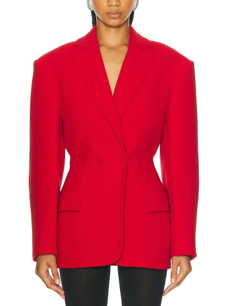 

Woman clothingy fall and winter three-dimensional silhouette longsleeved shoulder pads blazer for women new jacketпиджак