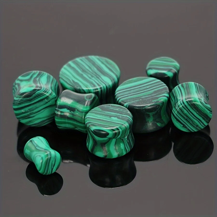 2pcs Vintage Synthetic Malachite Stone Ear Gauges Set