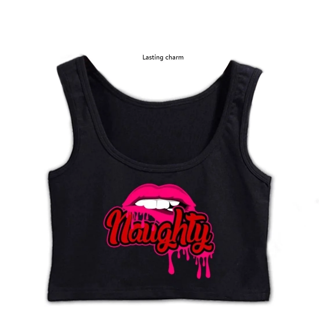 

Naughty Nasty Sexy Lips Pillow Hot Tongue Idea Crop Top Women Comical Natural Tank Top