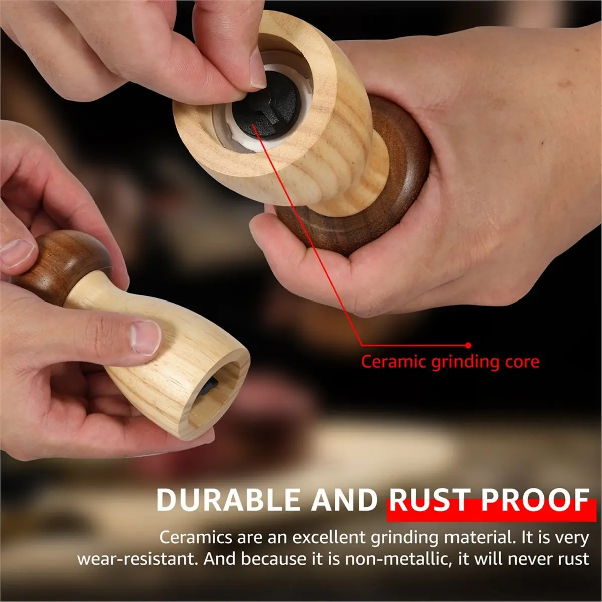 2 Pcs Wood Salt and Pepper Grinder Set Mushroom Shape Manual Salt and Pepper Grinder Coarseness Adjustable Salt Grinder