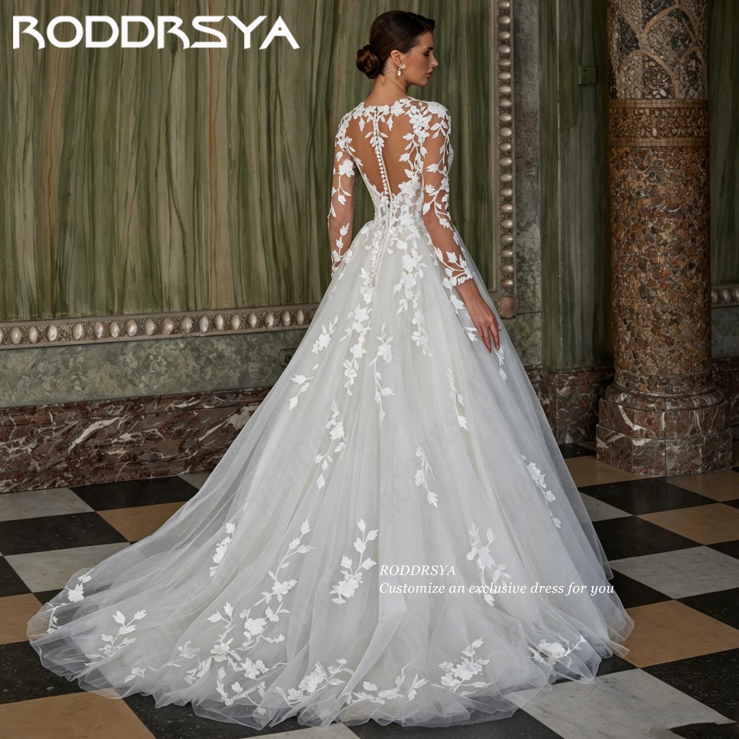RODDRSYA Customized Wedding Dress With Tulle Applique Fitted Long Sleeves Bridal Dresses Boho For Women A Line vestido de novia