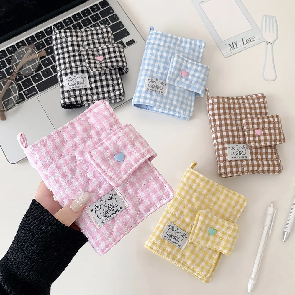 M5 Plaid Fabric Mini Binder Snap Loose Leaf Notebook 3 Inch Photocard Album Card Binder Portable Photo Storage Organizer