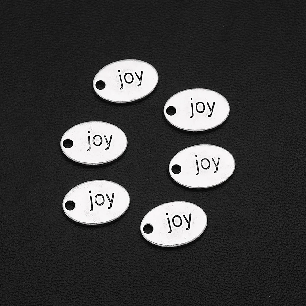 20pcs/Lot 10x14mm Antique Silver Plated Joy Charms Christmas Pendant For DIY  Jewelry Making Findings Supplies Accessories