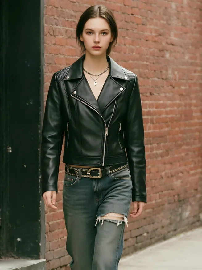 2026 Classic PU Leather Coat Motorcycle Wind Zipper Leather Coat Women's Commuter Coat Spring and Autumn Windproof Top