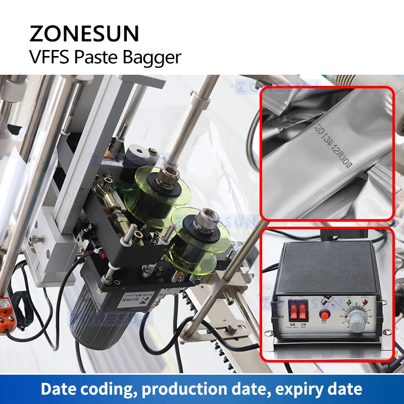 ZONESUN ZS-FP220 Máquina envasadora de ensacadora de líquidos VFFS con sello de llenado de forma vertical para salsa de chile y pasta de salsa de tomate con bomba de rotor servo