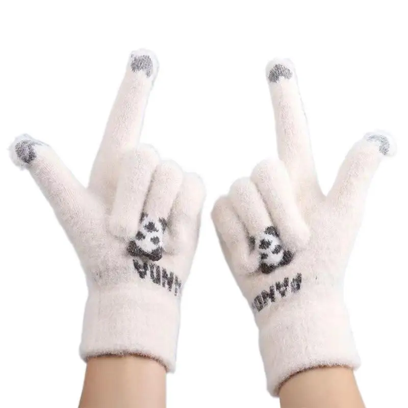 Women Gloves Touchscreen Cycling Gloves Cartoon Touch Screen Winter Gloves Hand Warmers Knit Mittens Cute Panda Gloves