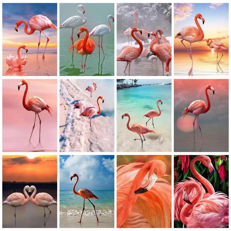 PhotoCustom Painting By Numbers Flamingo Animal With Frame Kits Picture By Numbers Home Decor For Adults Handicraft Handiwork