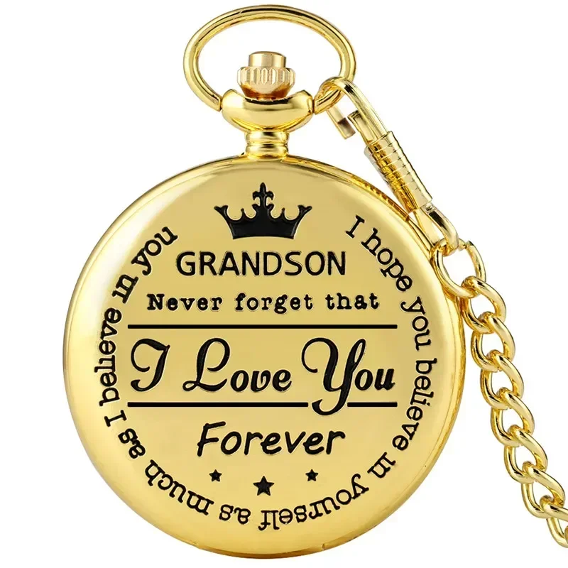 Creative To My Grandson I Love You Forever Analog Quartz Pocket Watch for Boy Kids Fob Clock Pendant Chain Roman Number Gift