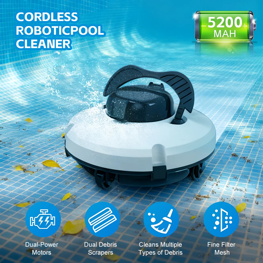 مكنسة كهربائية أوتوماتيكية لحمام السباحة، منظف أرضيات حمام السباحة، روبوت 5200 مللي أمبير في الساعة، آلة تنظيف سفلية لحمام السباحة اللاسلكي لأوراق الأوساخ #1