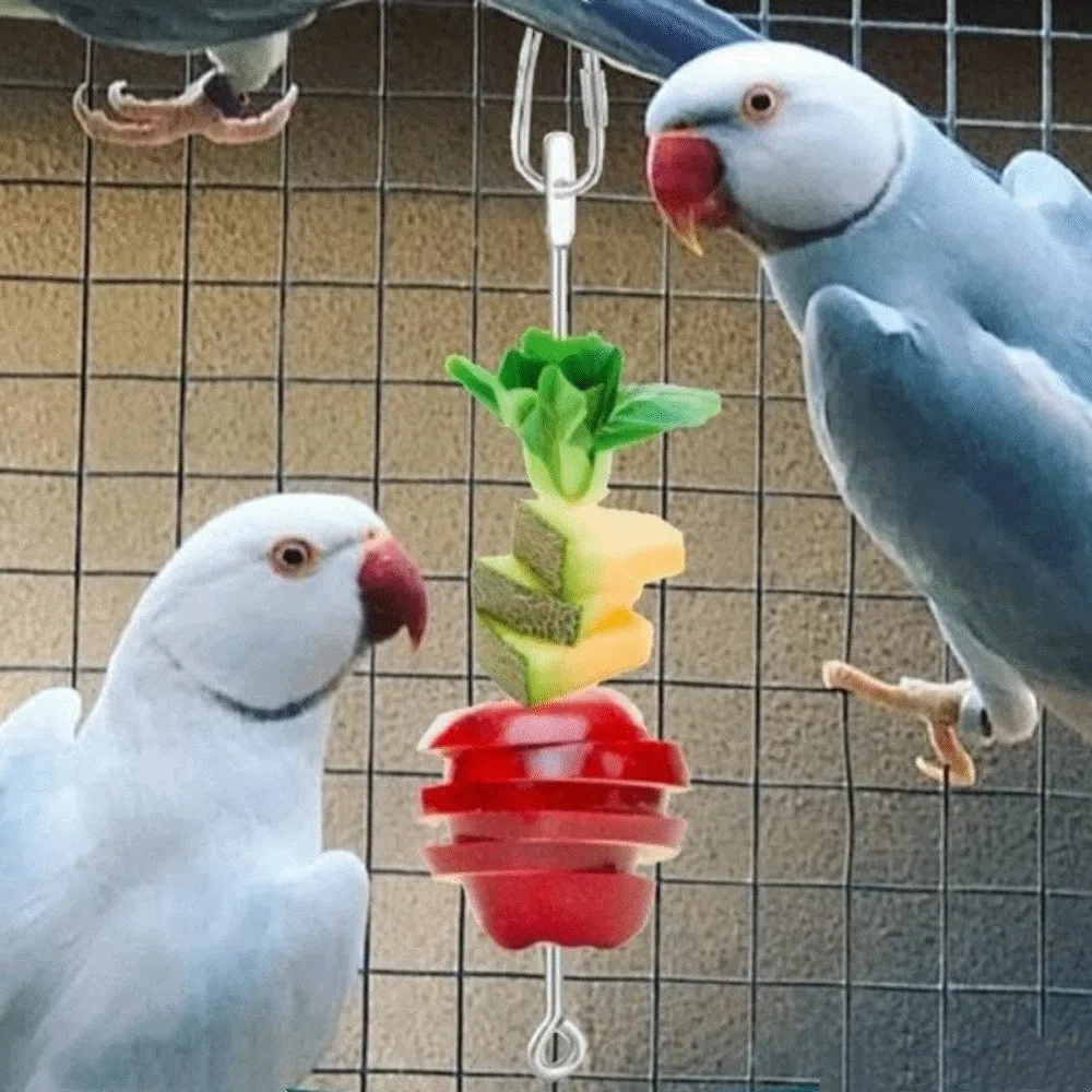 

Stainless Steel Bird Food Holder Adjustable Rust-proof Parrots Fruit Skewer Hanging with Hook Bird Foraging Toys Indoor