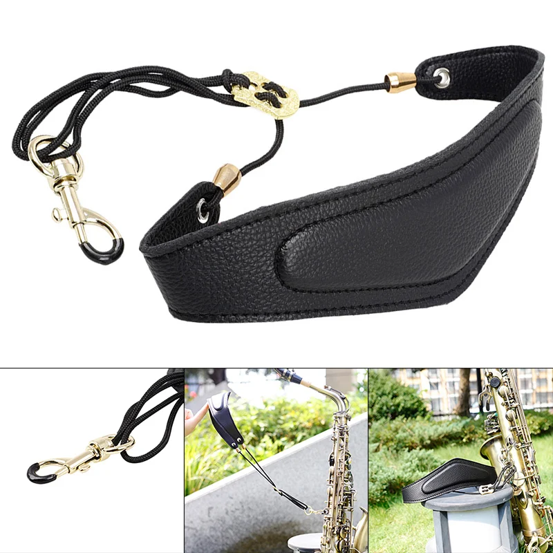 

PU Leather Saxophone Strap Adjustable Saxophone Neck Strap with Brass Steel Hook Add Cotton Strap for Saxophone instrument