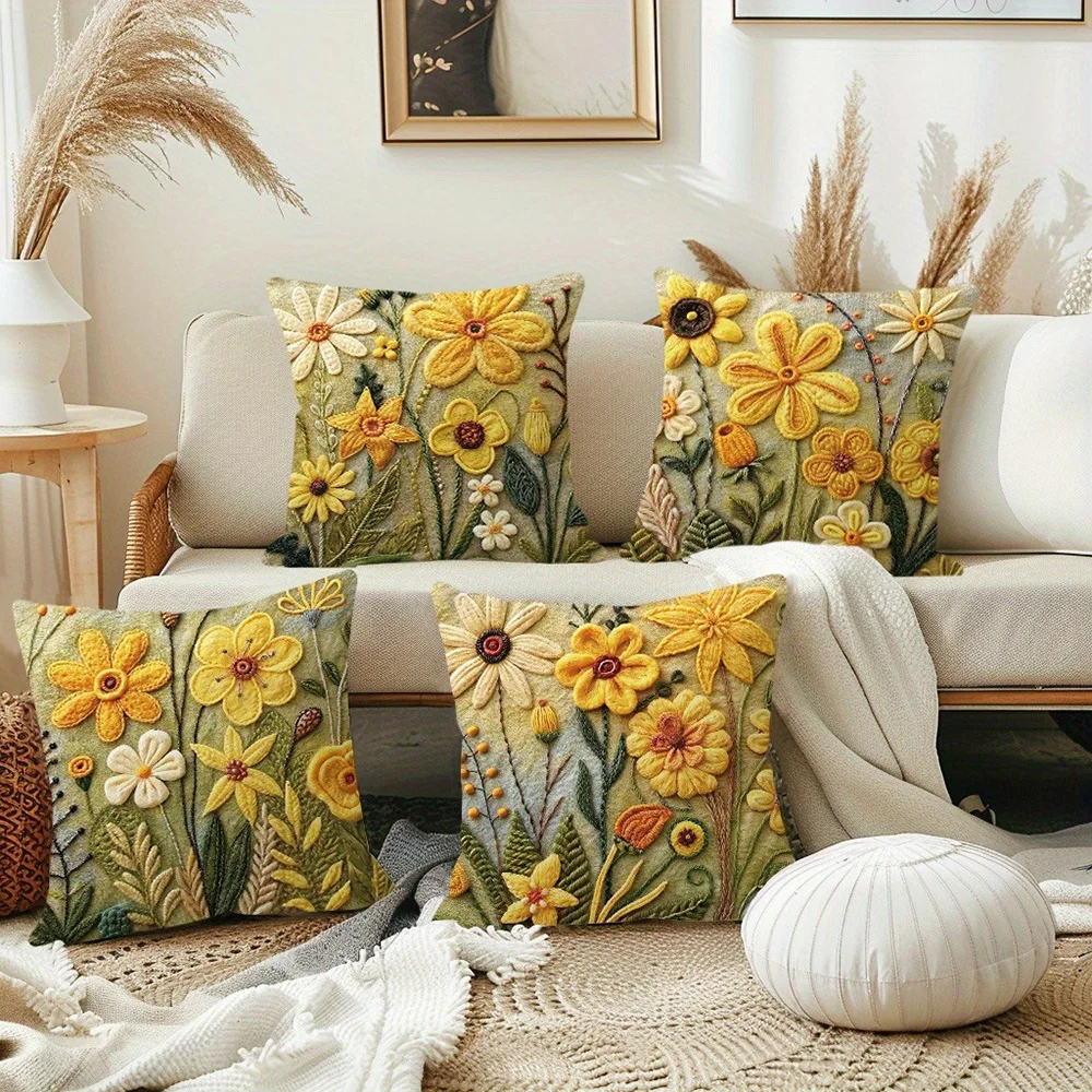Floral Pattern Yellow Pillowcases: Adorn Your Space with Nature's Beauty Sofa cushion cover home room decoration