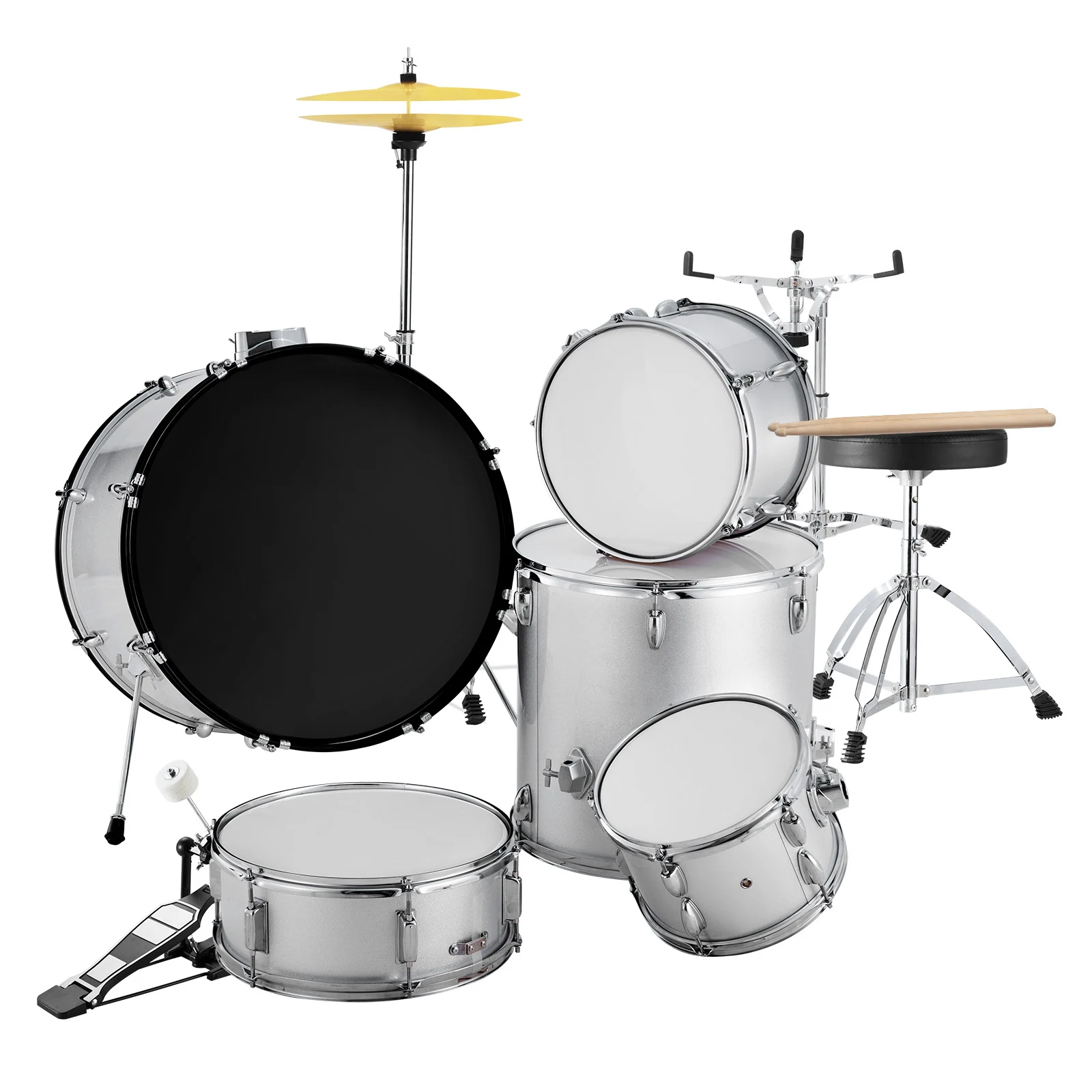 SucceBuy Adult Drum Set 5-Piece 22 inch Complete Full Size Drum Kit with Bass Toms Snare Floor Drum Beginner Drum Kit for Adults