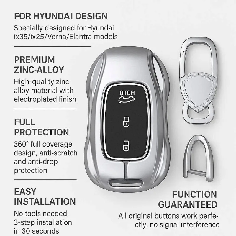 For Hyundai ix35 ix25 Verna Elantra Key Fob Case Cover Zinc Alloy Metal Protection Shell