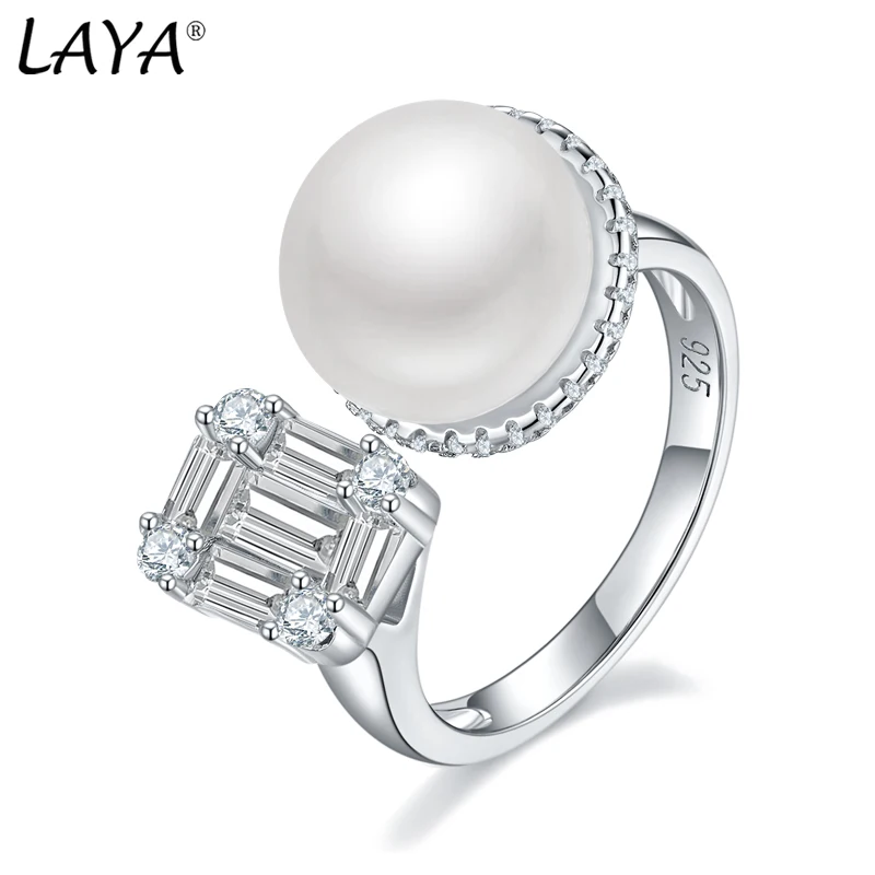

LAYA 100%925Sterling Silver Fashion Zircon white Shell Pearl Ring For Women's Wedding Birthday Party High Quality Flower Jewelry