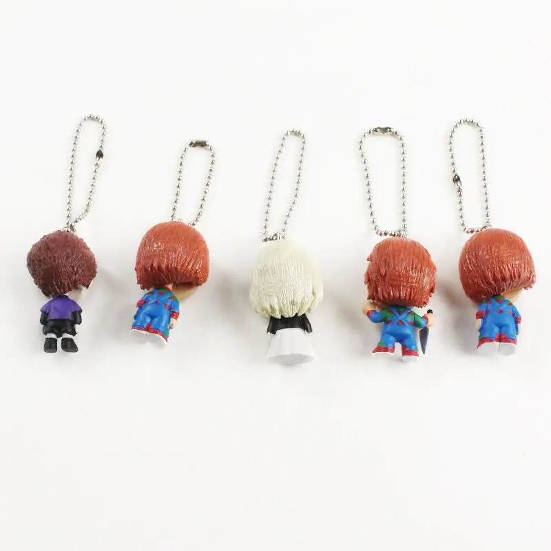 4-5.5ซม.5Pcs 6ชิ้น/เซ็ตภาพยนตร์สยองขวัญเด็ก Chucky พวงกุญแจเจ้าสาวของ Chucky จี้ของเล่น PVC ตุ๊กตาตุ๊กตาของขวัญเด็ก