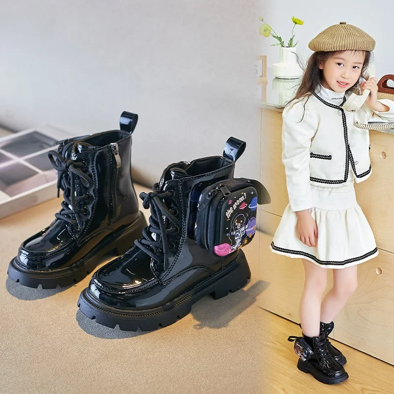 Children's Short Boots Non-Slip British Style Princess Fashion Side Zipper Designer Single Boots Girls Leather Anti-skid Boot