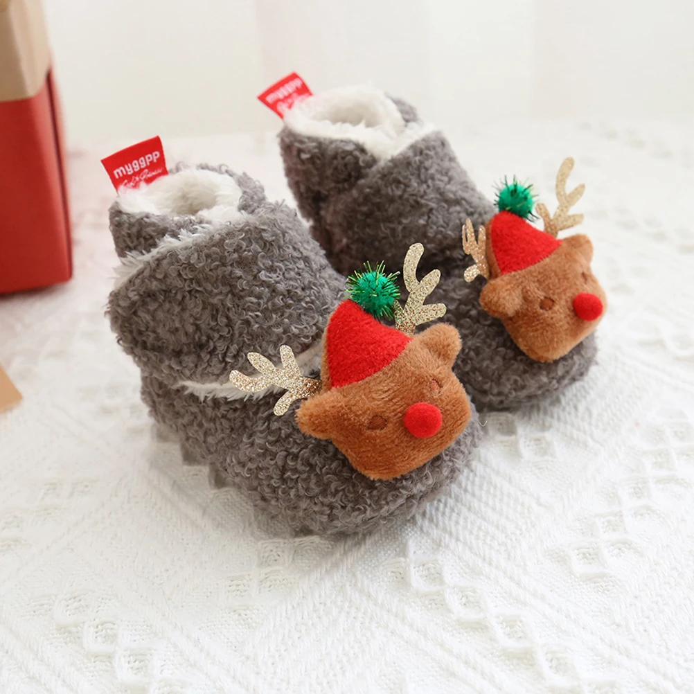 

1 Pair Warm Cotton Sole Toddler Boots Non-Slip Soft Baby Shoes Elastic Comfortable Infant Footwear Adorable Booties Grey Size 22