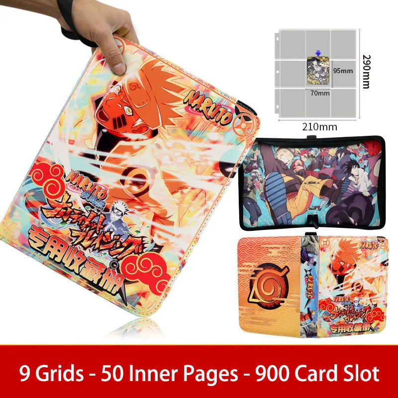 NARUTO Card Binder 9 Pocket Trading Card Holder Anime Cards Album Collector with 50 inner Pages Zipper Holder Up to 900 Cards