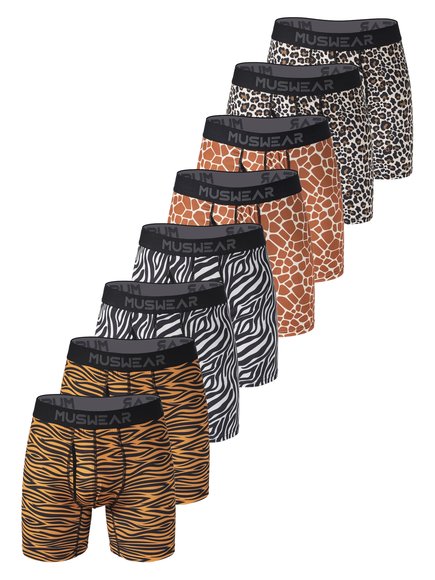 

MUSWEAR 8pcs Men's Boxer Briefs with Side OpeningDouble-Sided Brushed High Elasticity All-over print Wide Waistband Quick-Drying