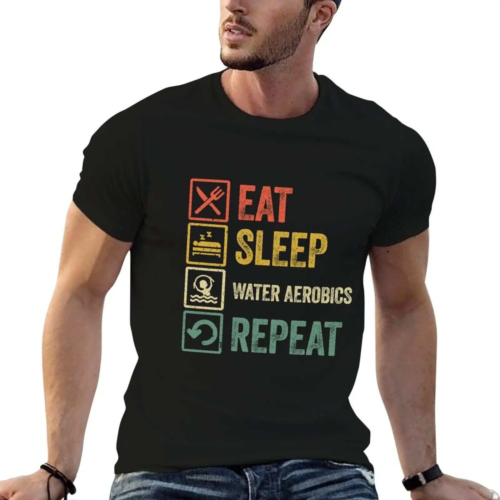 Funny eat sleep Water Aerobics repeat retro vintage T-Shirt clothes anime clothes men clothings