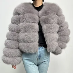 2024 New light gray Winter Women's Cold Coat Top Fox Jackets Women clothing Luxury Furry Natural Real fox Fur Jacket Coats