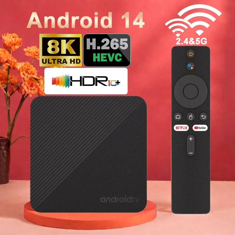 صندوق تلفزيون جديد أندرويد 14 T8 8G RAM 128G ROM 2.4G&5G WIF BT5.4 HD 8K HDR10 + Netflix يوتيوب مشغل الوسائط البث الصوتي فك التشفير