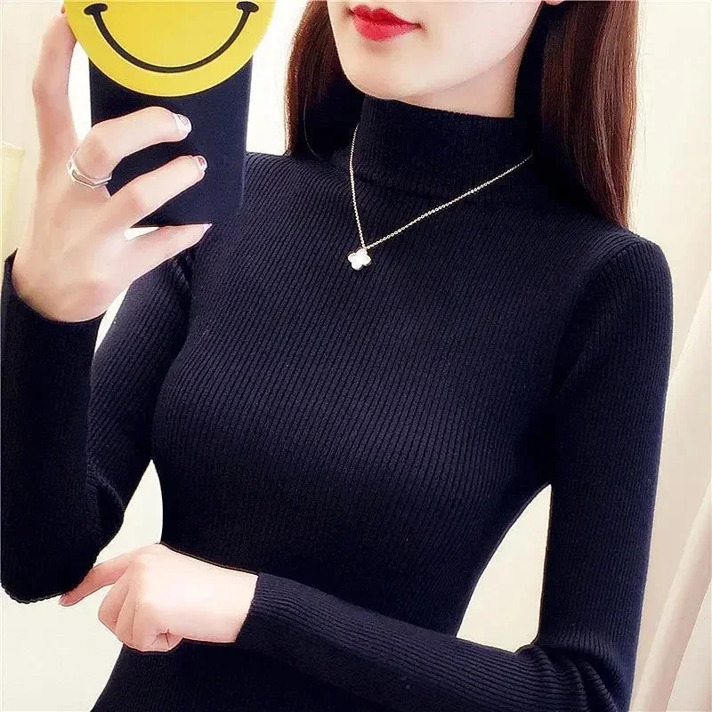 Autumn Winter Thick Knitted Sweater Women Fashion Korean Half Turtleneck Long Sleeve Sweater Harajuku All Match Warm Jumper