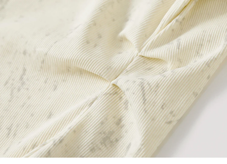 SENTUBILA Baumwoll-Druck-T-Shirt für Damen, Falten, unregelmäßiger Strick, Rundhalsausschnitt, lange Ärmel, einfache Crop-Tops, Frühjahr 2026, 151T58434 – Detail 30