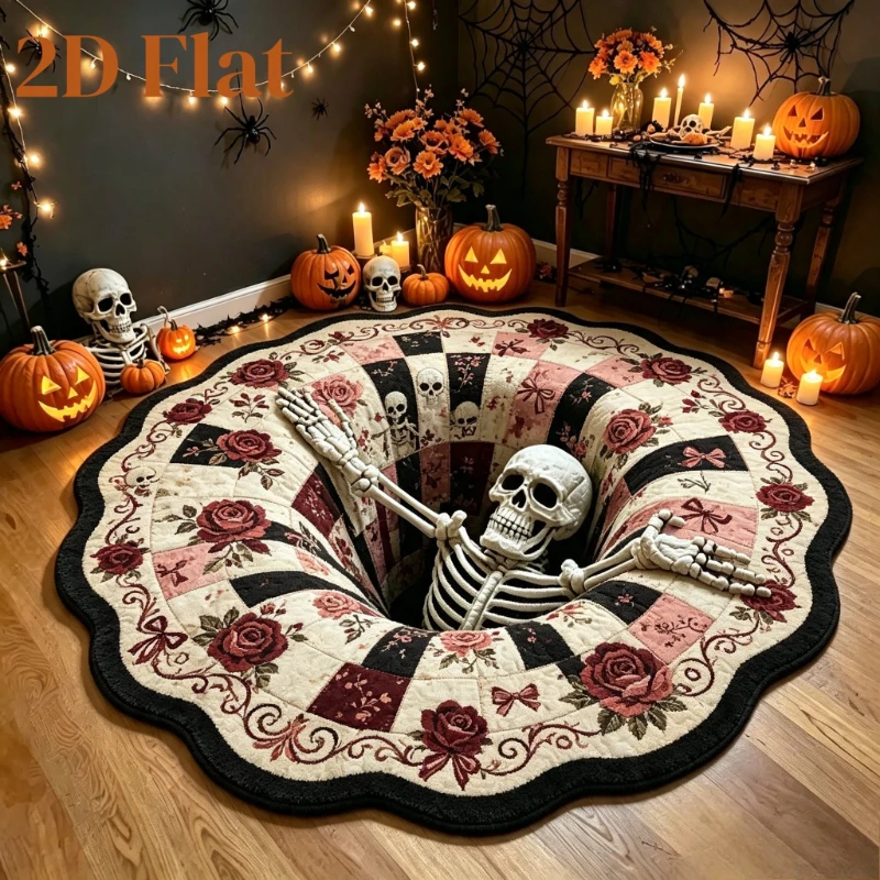 Retro 3D Swirl Carpets for Living Room Halloween Skeleton Bedroom Decor Carpet Irregular Shape Bedside Rug Home Thick Floor Mat