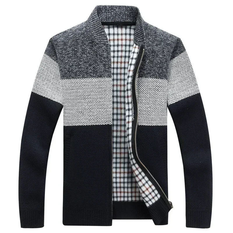

New Autumn Winter Men's Knitted Jackets Thick Soft Long Sleeve Warm Sweater Coat Stand Collar Fall Tide Casual Cardigan Male