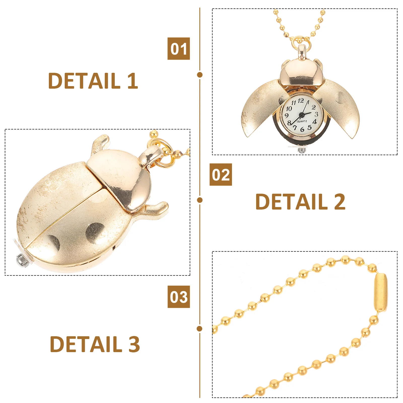 1pc Retro Chain Pocket Watch For Men Women Gold Decor Quartz Fob Vintage Hanging Beetle Style Pendant Durable Zinc Alloy Gift