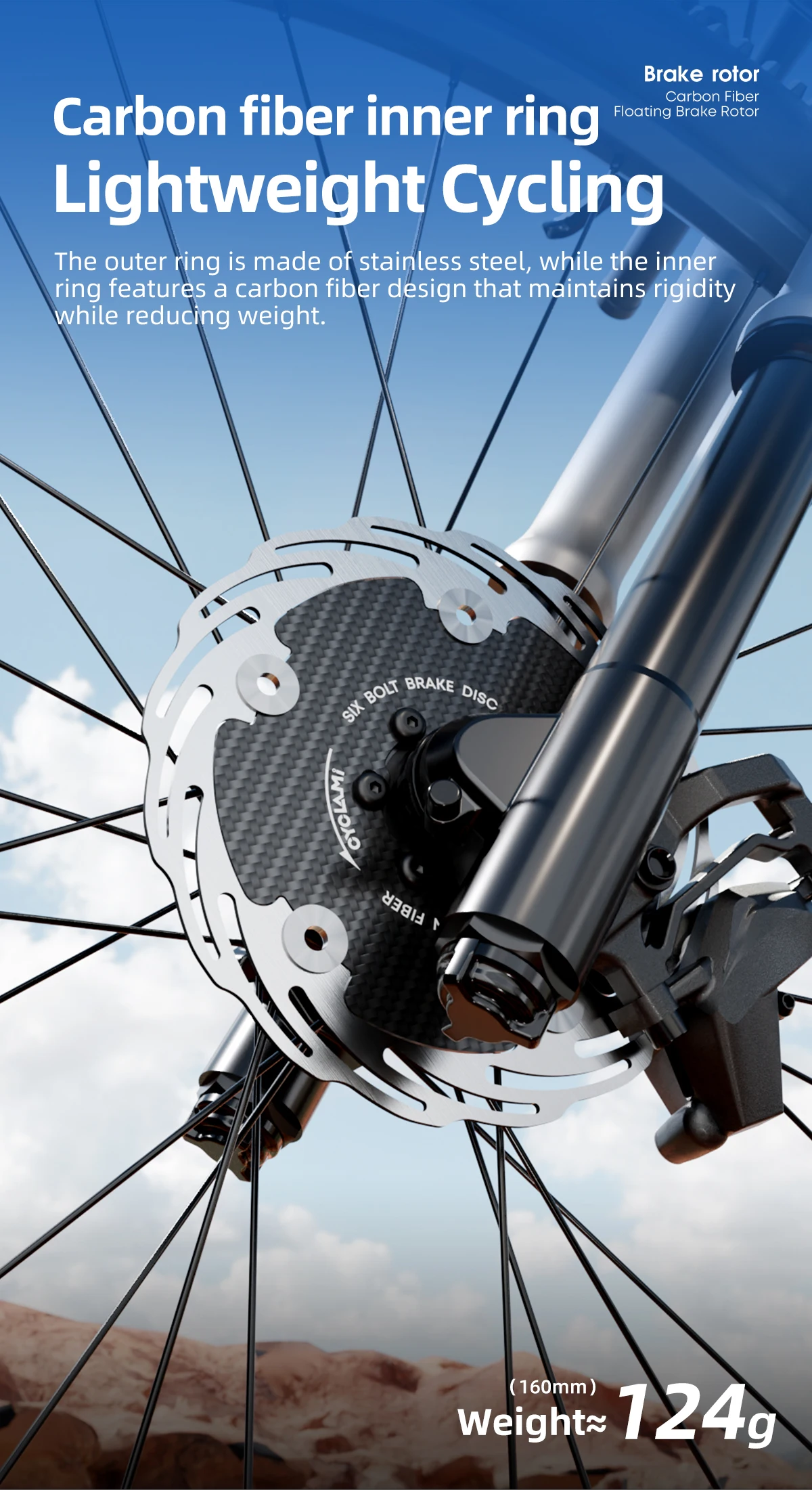 CYCLAMI Fahrrad 160/180 mm Bremsscheibe, schwimmende Kohlefaser, verdickend, eloxiert, schnelle Kühlung, ultraleichte Scheibe – Detail 17