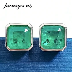 PANSYSEN Vintage 925 Sterling Silver Square 3CT Emerald Gemstone Ear Stud Earrings Anniversary Cocktail Fine Jewelry Wholesale