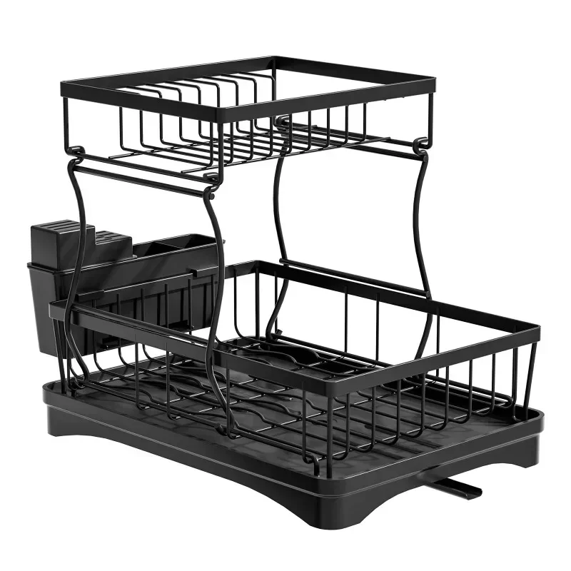 Large Capacity Dish Drying Rack Multifunctional Cutlery Organizer Drain Tray Swivel Drip Tube Efficient Storage Dish Drainer