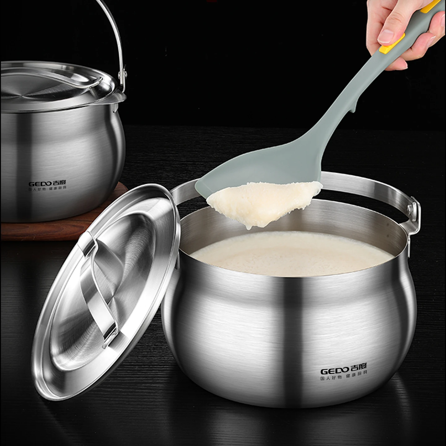 

LFGB Certification 304 Stainless Steel Kitchen Lard Pot with Filter Ultra Thick Camping Pot with Handle Picnic Stewing Saucepot