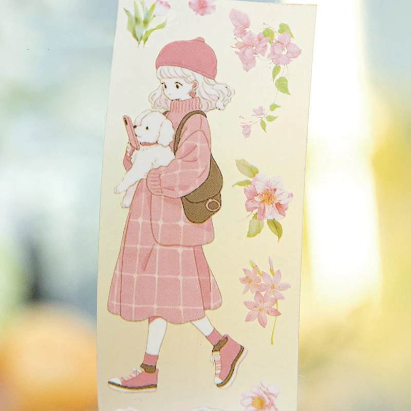37.5mm * 200cm kız tutan çiçek serisi Kawaii karakter evcil hayvan bandı yaratıcı DIY dergisi kolaj dekor kırtasiye