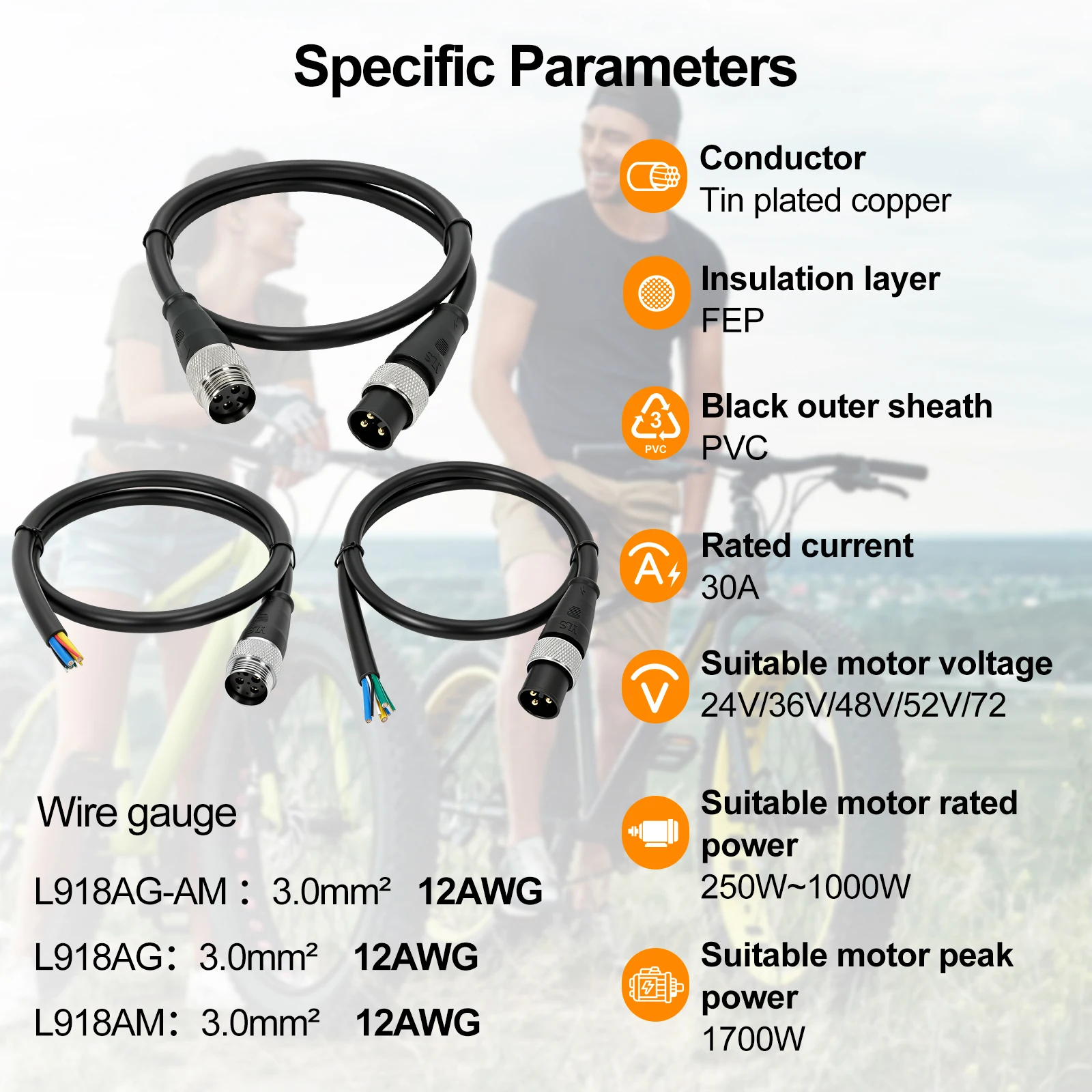 9Pin L918AG AM Plug Waterproof Extension Cable E-Bike Hub Motor Controller Wiring Cable Electric Bicycle Replacement Accessories
