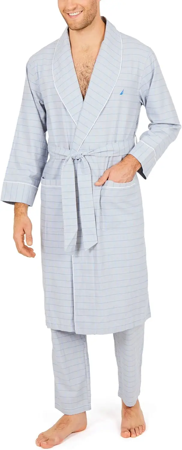 

Мужской легкий хлопковый халат с длинными рукавами для комфортного отдыха