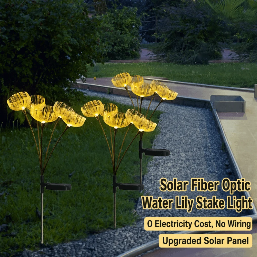 6LED Solar Jellyfish Light Fiber Optic Strand Auto Light Switch Fiber Optic Lamp Weather Proof Easy Insert Dandelion Ground Lamp
