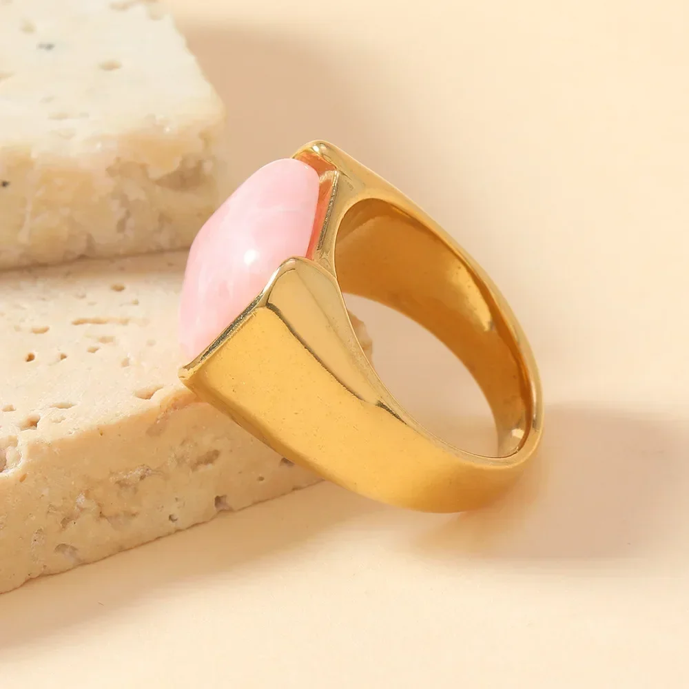 Joyería de moda, nuevo anillo turquesa cuadrado rosa con ajuste geométrico, cristal de acero de titanio, anillo austriaco para mujer