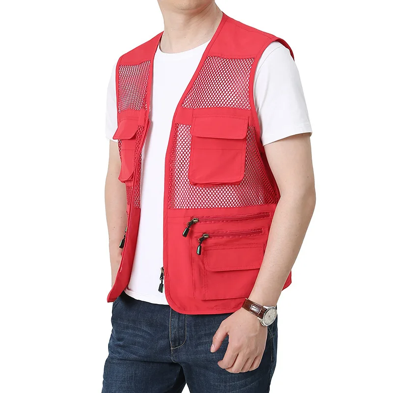 Mesh Vest Men\'s Summer Thin Multi Pocket Vest with Breathable and Loose Fitting Men\'s Vest, Photography and Fishing Y2K