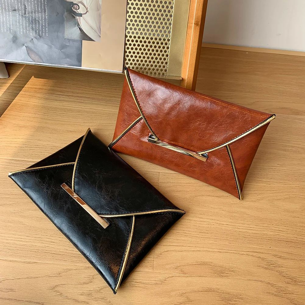 Solid Color Banquet Bag PU Leather Envelope Bags Ladies Business Square Purse Commuter Vintage Clutch Bag Women Party Dinner Bag