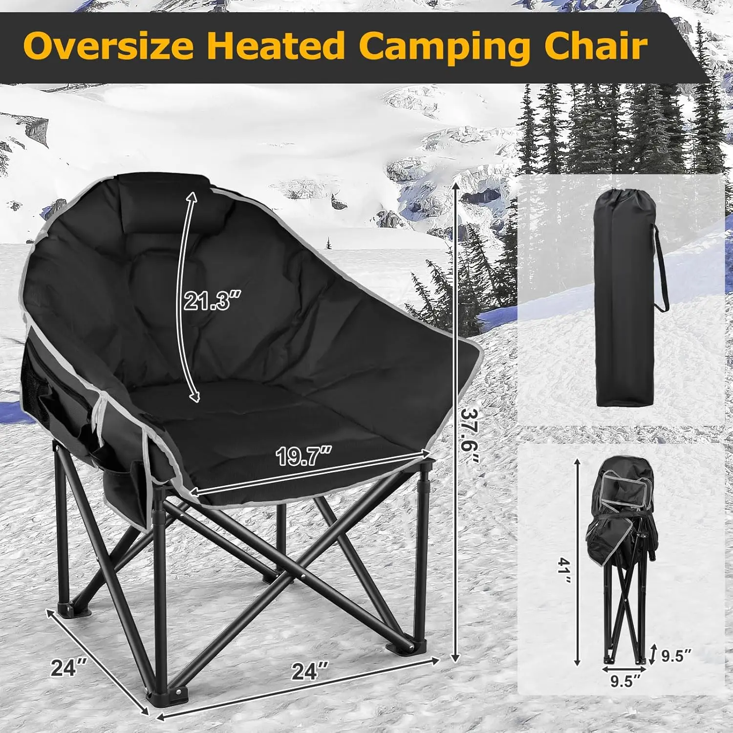 Heated Camping Chair,Oversized Heated Chairs for Adults Outdoor Sports, Dual Heating Zones with 3 Levels, Portable Folding Heat