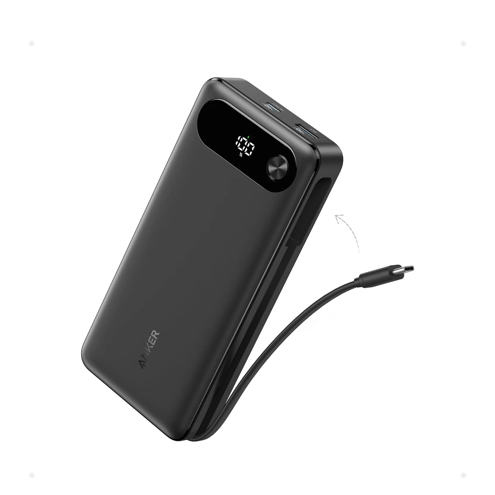 Anker Power Bank 20,000mAh Portable Charger with Built-in USB-C Cable 87W Max Fast Charging Battery Pack 2 USB-C and 1 USB-A,