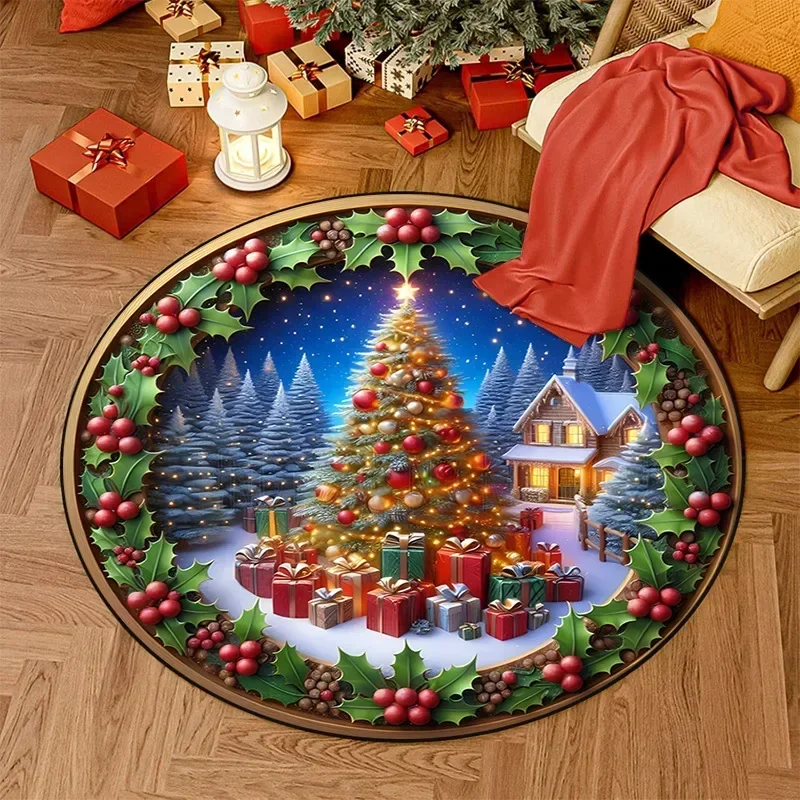 Christmas Round Carpet Cute Cartoon Home Decoration Carpets For Living Room Bedroom Area Rugs Christmas Tree Pattern Floor Mat