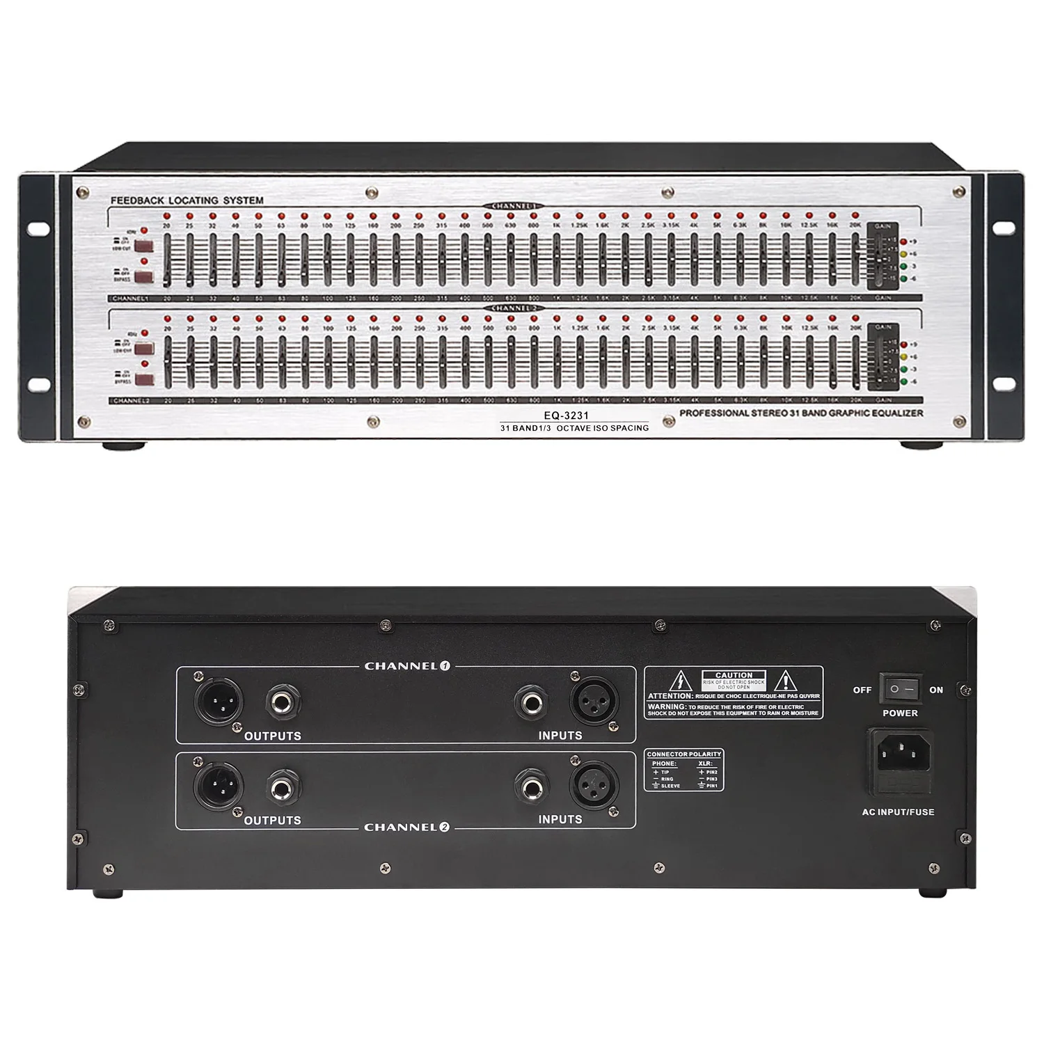 GAX-EQ3231 Professional DJ System 31 Bands Stereo Graphic Equalizer Feedback Locating System Stage Home Karaoke